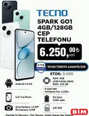 TECNO SPARK GO1 4GB/128GB CEP TELEFONU